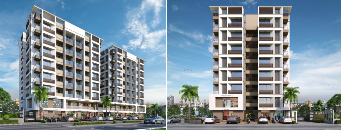 Architectural exterior elevation view of Hindva Pride building