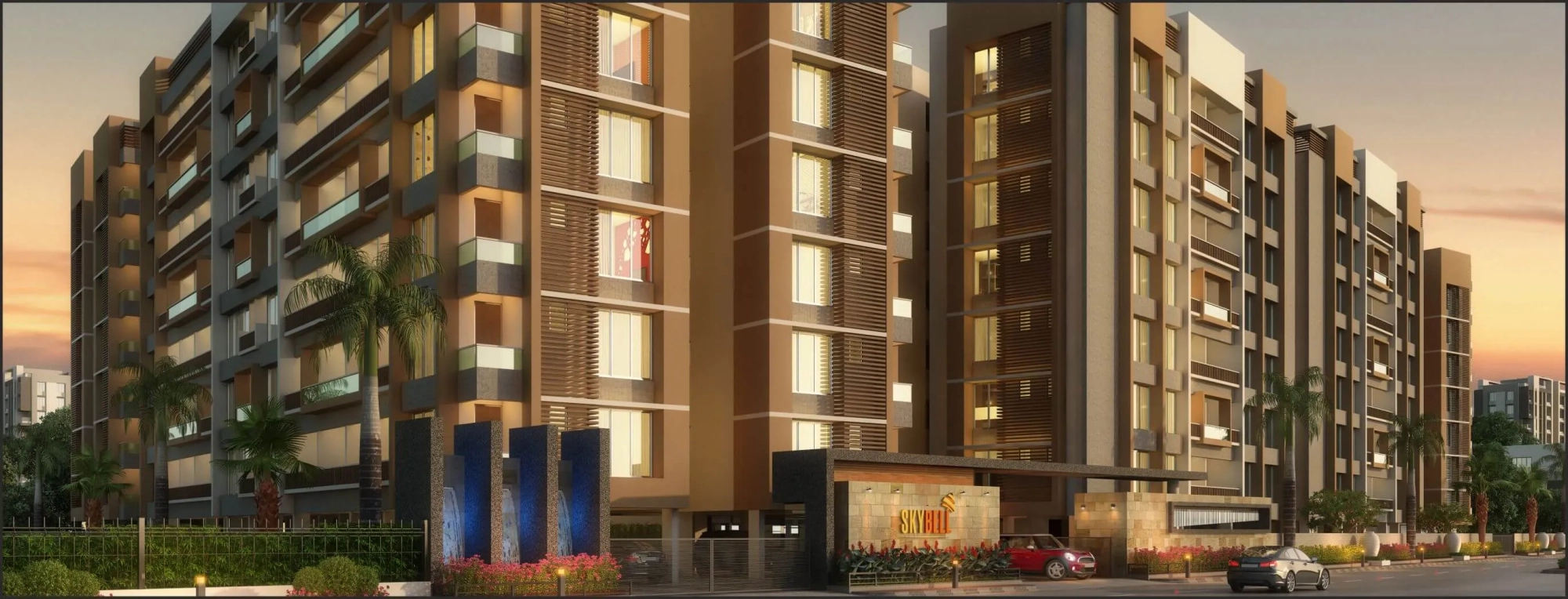 Architectural exterior view of Hindva Skybell apartments
