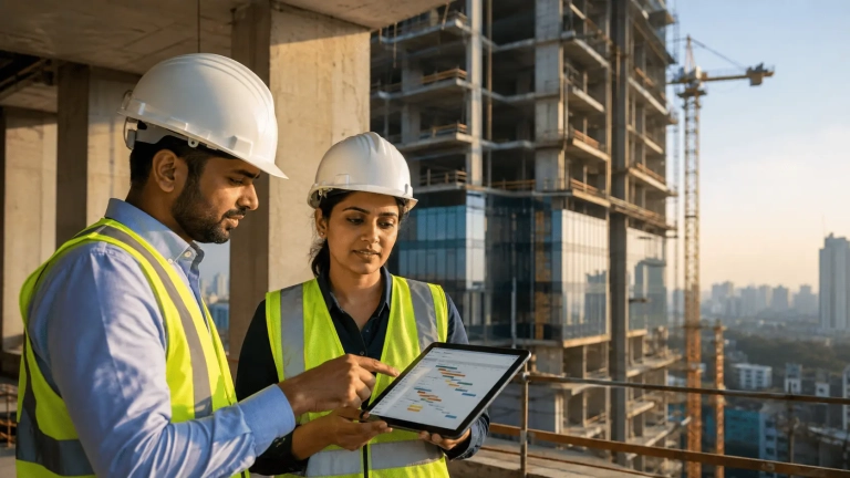 Indian Project Managers on High-Rise Construction Site