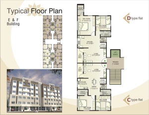 Floor plan layout for C, D, E, and F type flats at Shantiniketan 1