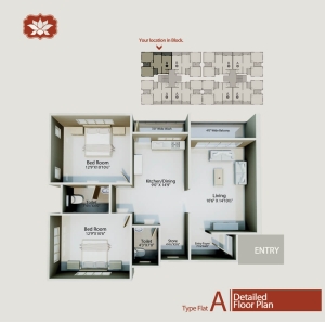 A-Type flat floor plan architectural layout for Shantiniketan 2