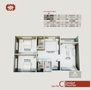 C-Type flat floor plan layout for Shantiniketan 2 apartments by Hindva