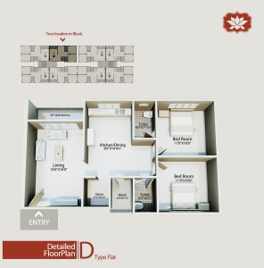 D-Type flat floor plan diagram for Shantiniketan 2 residential apartments