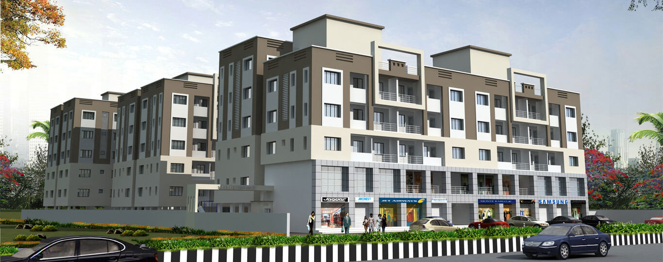 Elevation architectural view of Shantiniketan 2 residential project in Surat