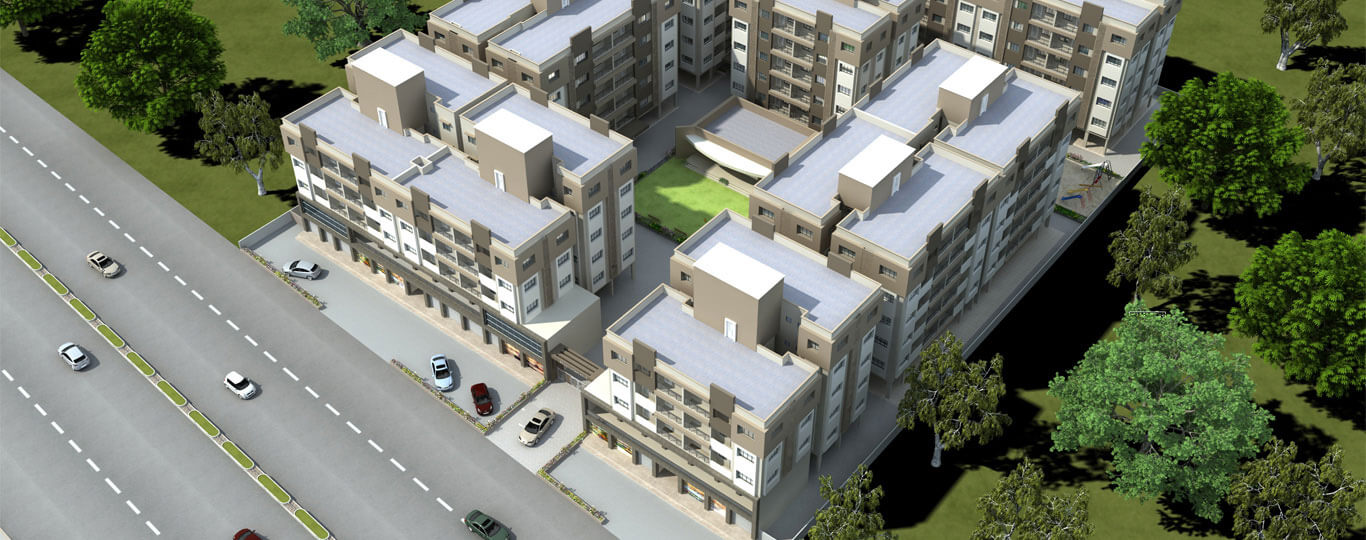 Front elevation perspective view of Shantiniketan 3 flats