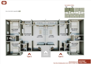 Type 1 and Type 2 flats floor plans for Shantiniketan 3