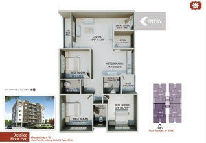 Type 3 flats floor plan layout for Shantiniketan 3