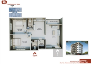 Type 8 flats floor plan layout for Shantiniketan 3 project