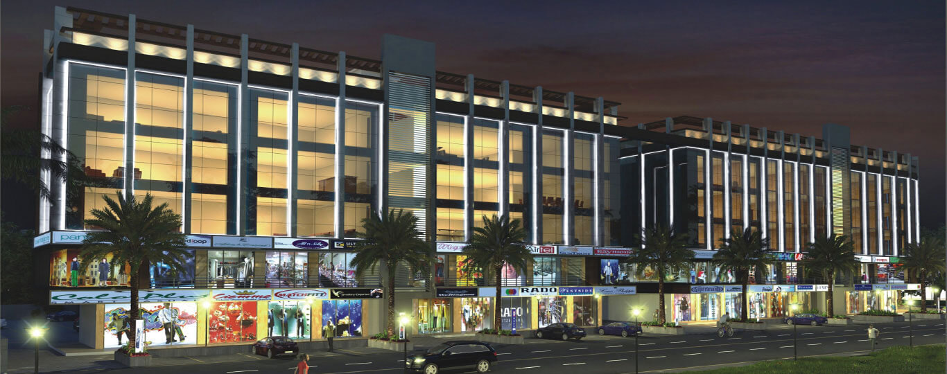 Front view of Shantiniketan Business Plaza commercial building in Surat