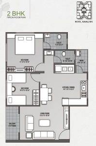 2 BHK flat floor plan layout design for Shantiniketan Flora