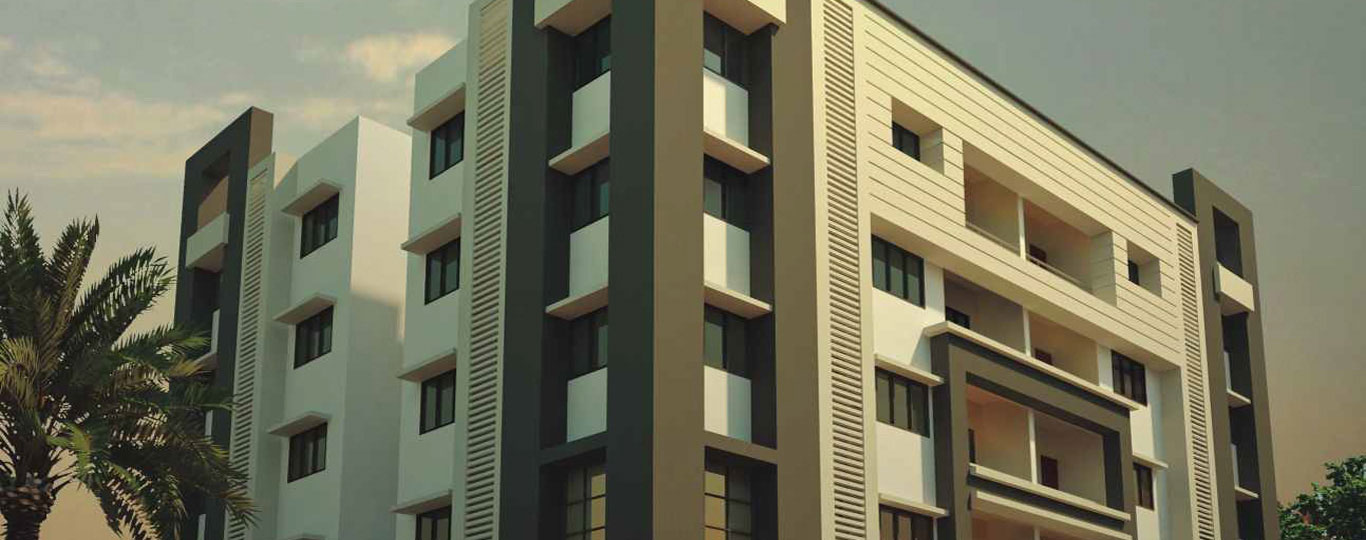 Exterior perspective view of Shantiniketan Flora residential building
