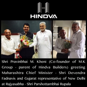 Shri P. M. Kheni greeting the Chief Minister of Maharashtra and Rajya Sabha Member