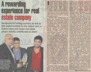 Website of the Year award article in Times of India for Hindva